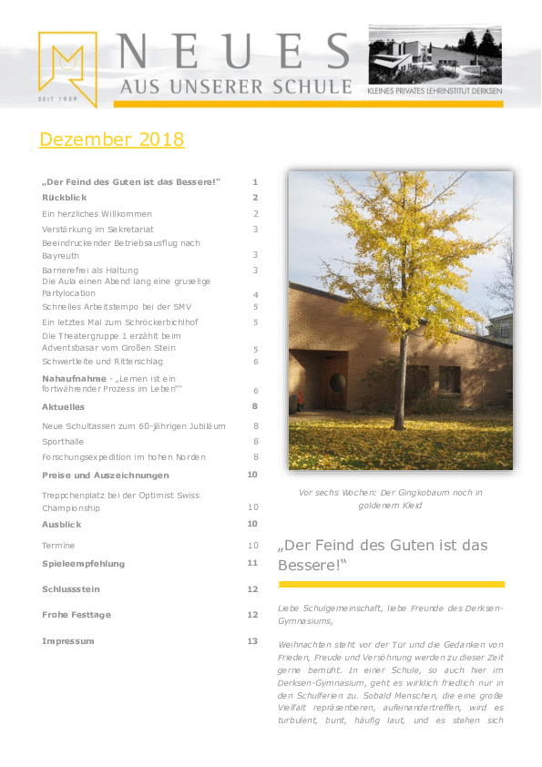 Neues aus unserer Schule Weihnachten 2018 Neues aus unserer Schule Weihnachten 2018