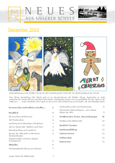 Seite 1 des aktuellen Newsletters zu Weihnachten 2025